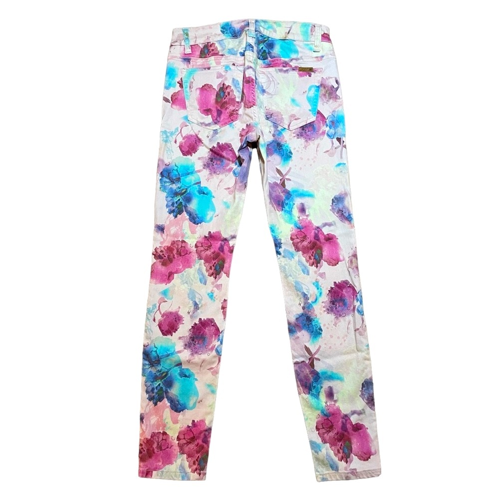 PRETTY JOE'S SKINNY ANKLE JEANS size 25 watercolor floral pink turquoise ivory